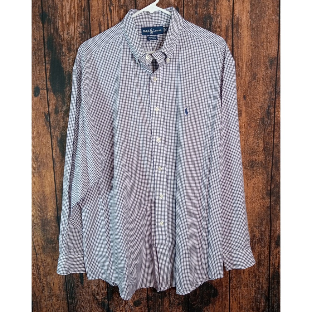 Ralph Lauren Yarmouth Mens 17 34/35 Purple Check Button Down Cotton Shirt